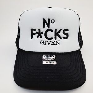 No F*cks Given Foam Mesh Trucker Snapback Hat Cap Black Embroidered Patch